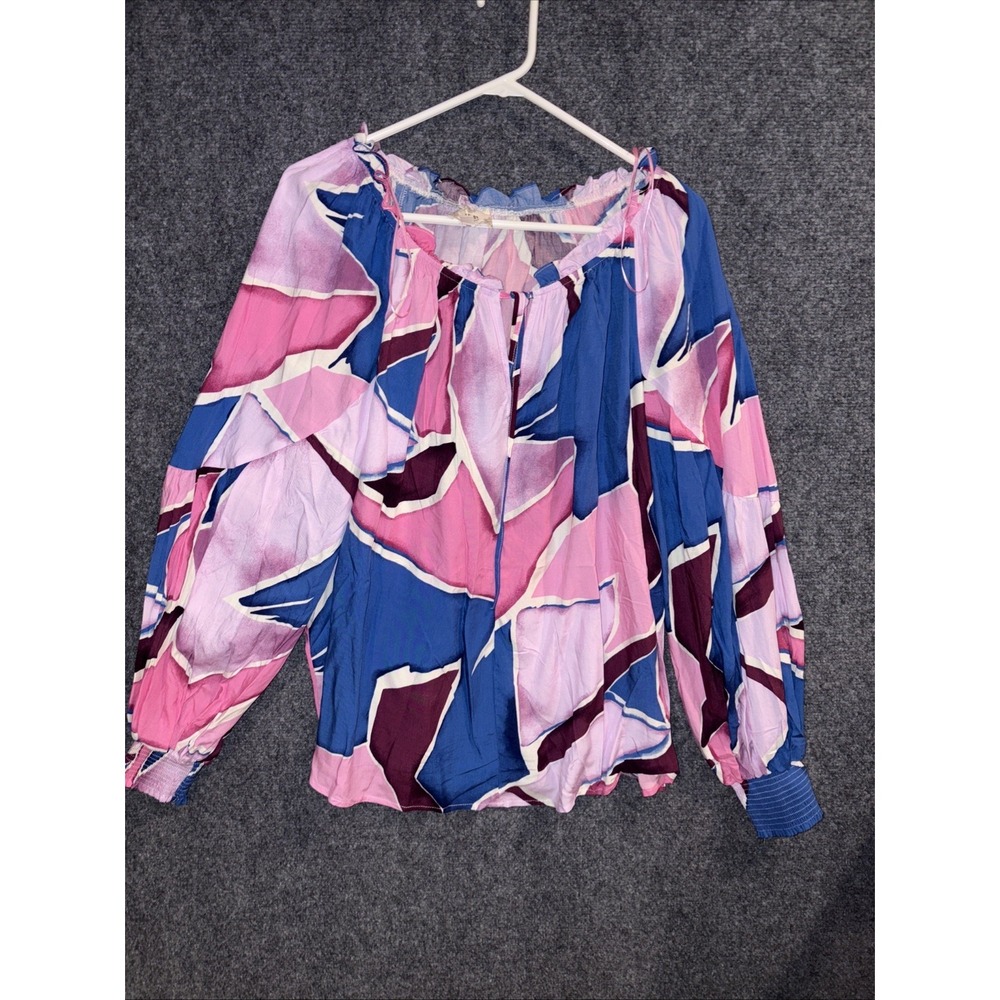 Perch by Blu Pepper Women's Abstract Long Sleeve Pullover Blouse Size‎ 1 XL